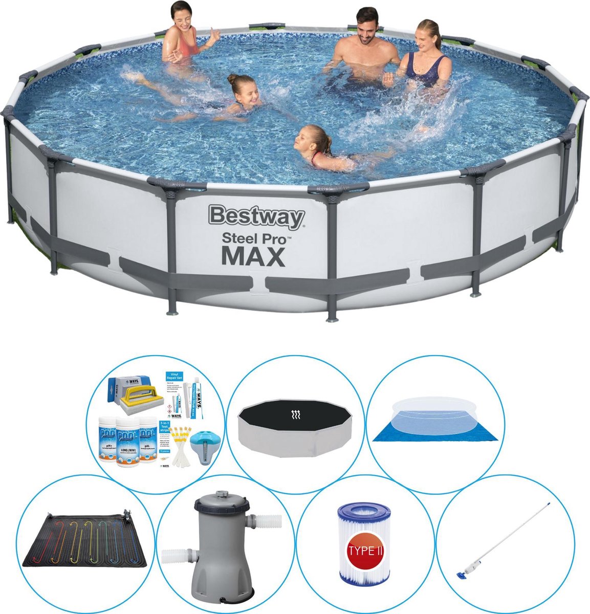 Bestway Steel Pro Max Rond 427x84 Cm - Zwembad Comfort Pakket - Grijs