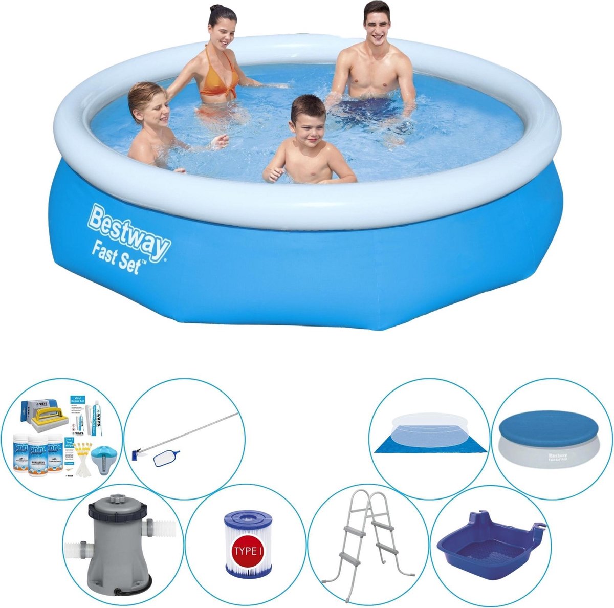 Bestway Fast Set Rond 305x76 Cm - Zwembad Inclusief Accessoires - Blauw