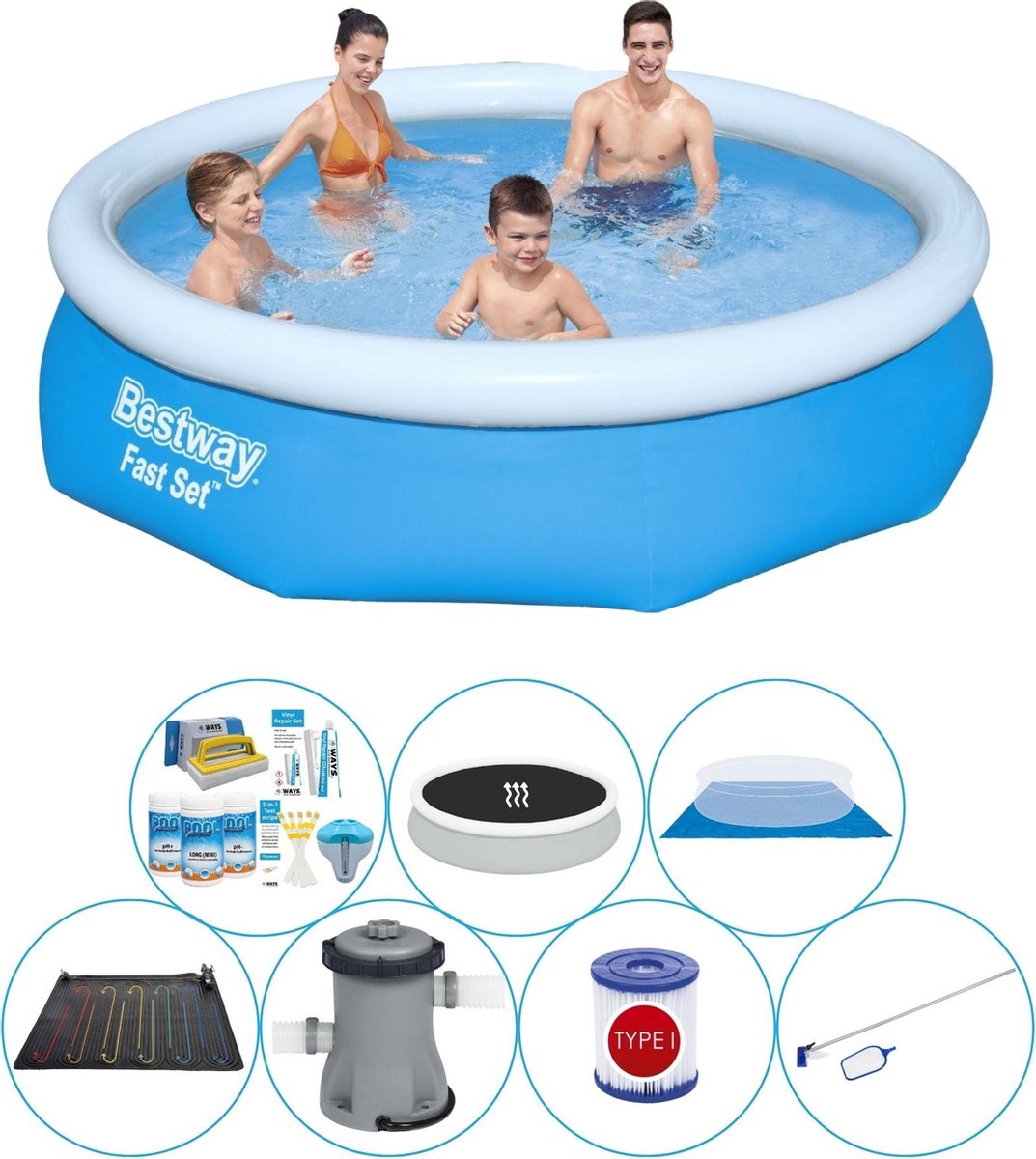 Bestway Fast Set Rond 305x76 Cm - Zwembad Bundel - Blauw