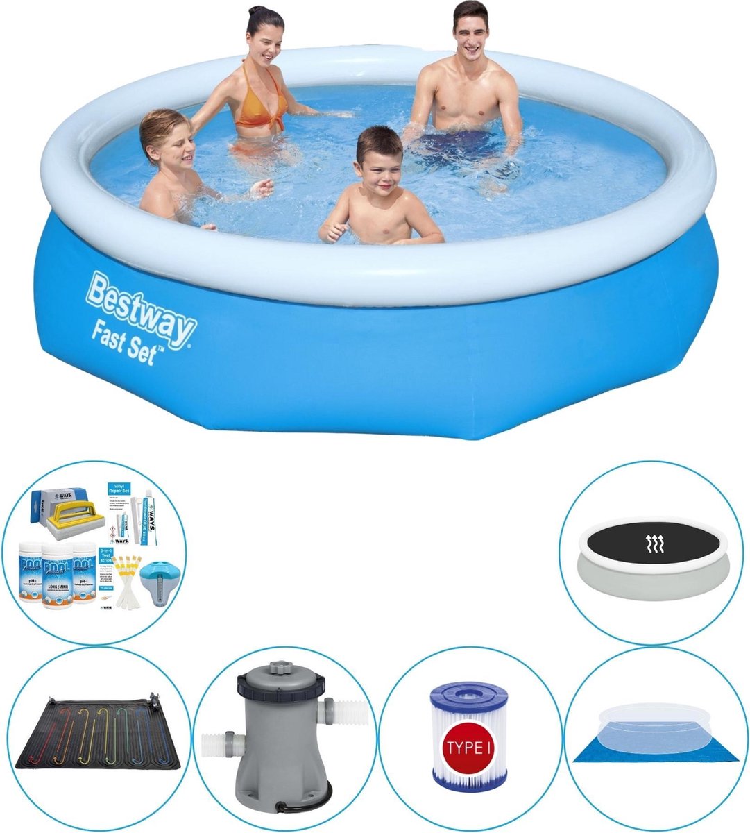 Bestway Fast Set Rond 305x76 Cm - Zwembad Combinatie Deal - Blauw