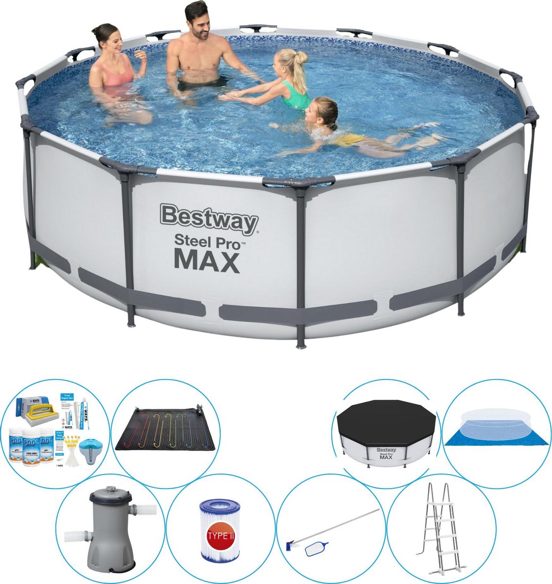 Bestway Steel Pro Max Rond 366x100 Cm - Zwembad Met Accessoires - Grijs