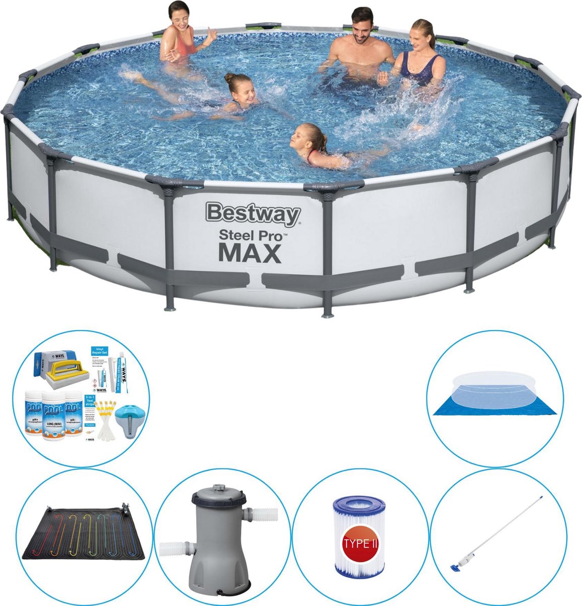 Bestway Steel Pro Max Rond 427x84 Cm - 7-delig - Zwembad Set - Grijs