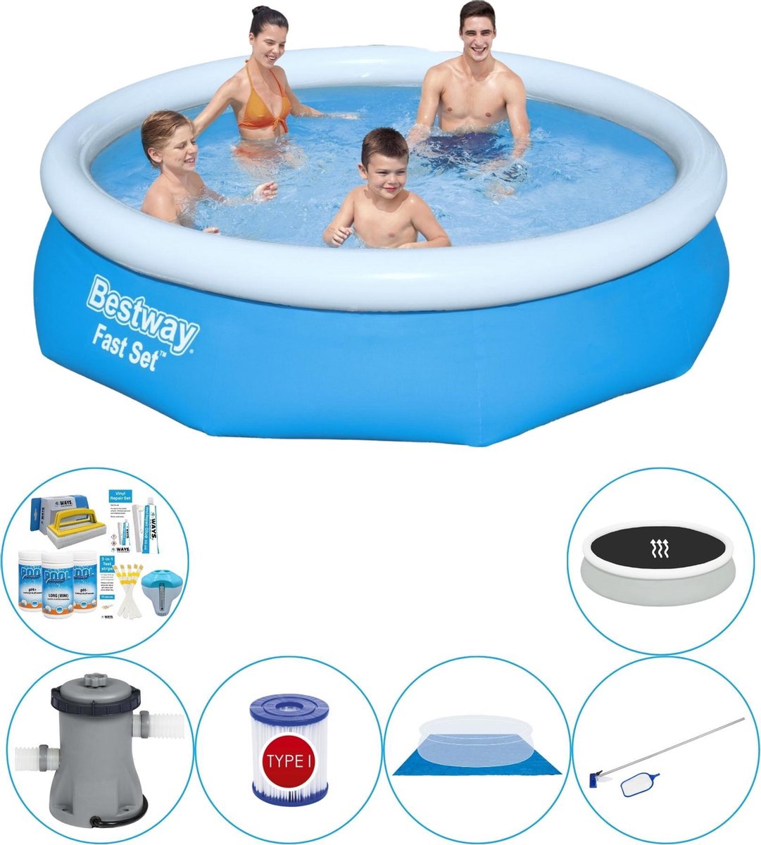 Bestway Fast Set Rond 305x76 Cm - Zwembad Combinatie Set - Blauw