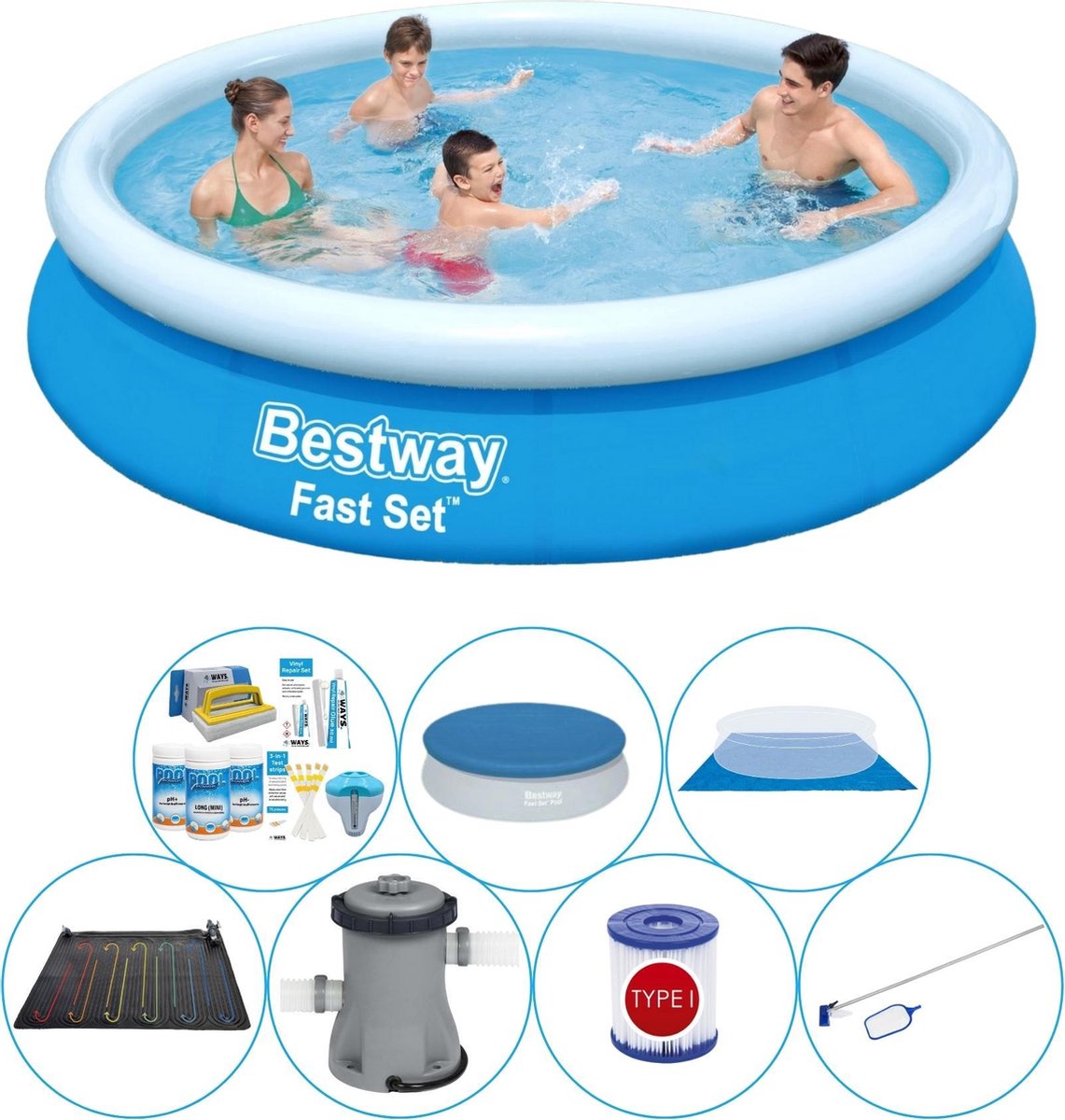 Bestway Fast Set Rond 366x76 Cm - Zwembad Met Accessoires - Blauw