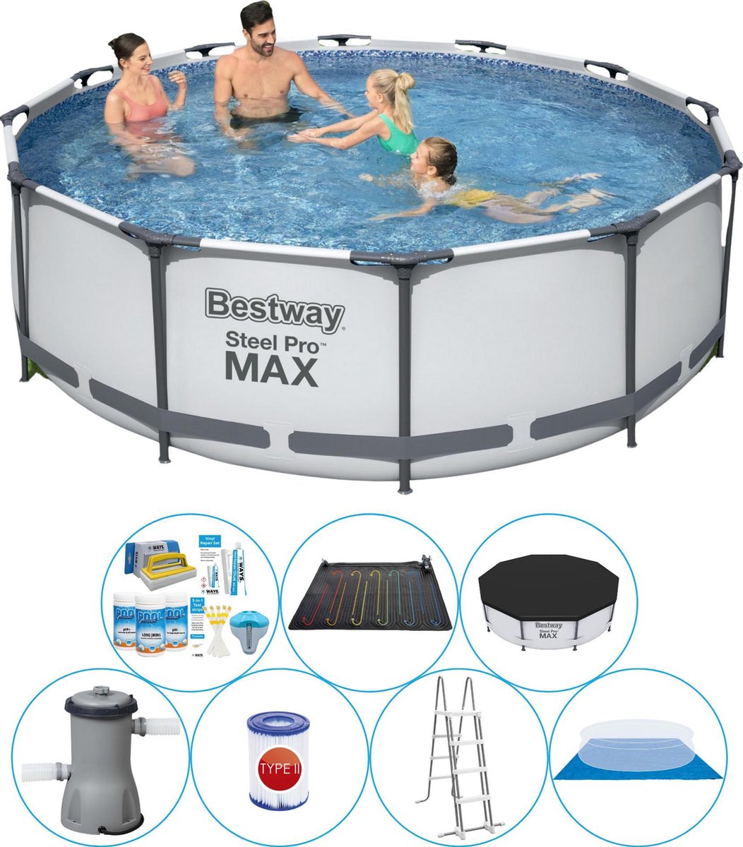 Bestway Steel Pro Max Rond 366x100 Cm - Zwembad Combi Deal - Grijs