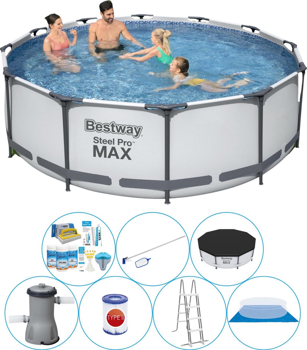 Bestway Steel Pro Max Rond 366x100 Cm - Zwembad Pakket - Grijs