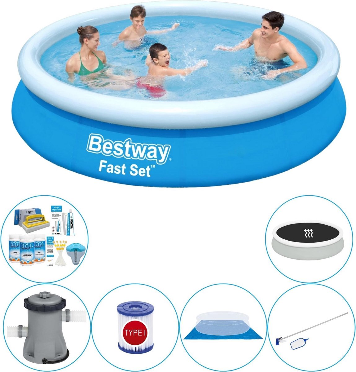 Bestway Fast Set Rond 366x76 Cm - Zwembad Combinatie Set - Blauw