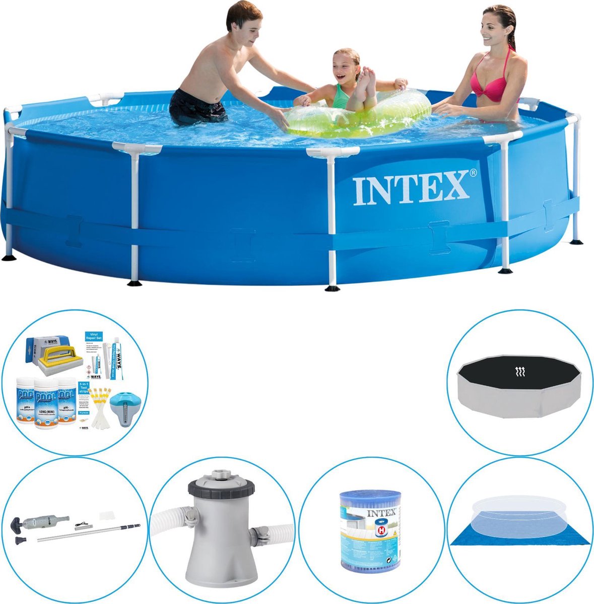 Intex Zwembad Combinatie Pakket - Metal Frame Rond 305x76 Cm - Blauw