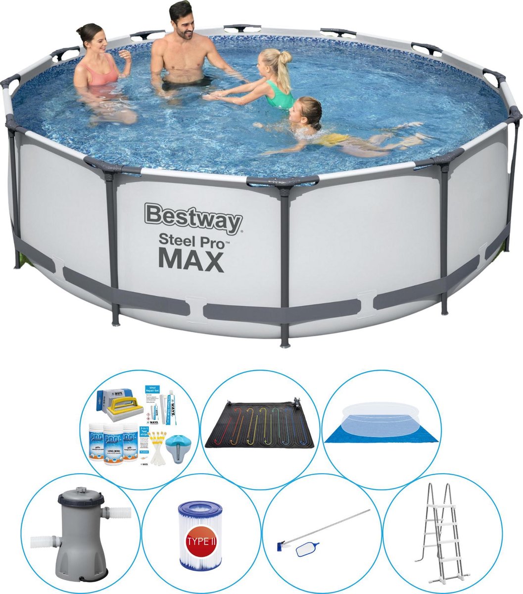 Bestway Steel Pro Max Rond 366x100 Cm - 8-delig - Zwembad Met Accessoires - Grijs