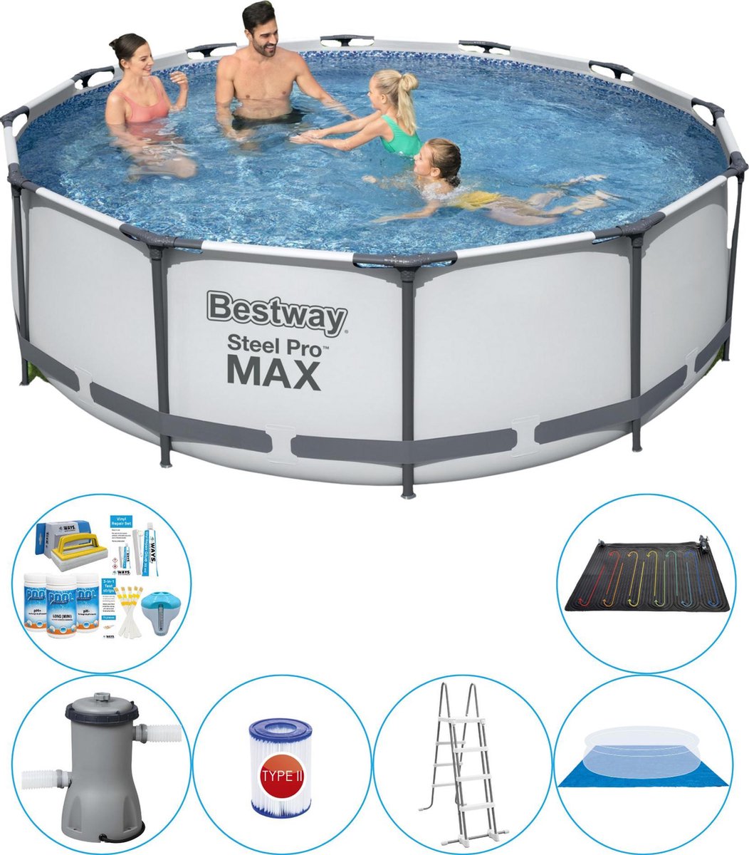 Bestway Steel Pro Max Rond 366x100 Cm - 7-delig - Zwembad Combi Deal - Grijs