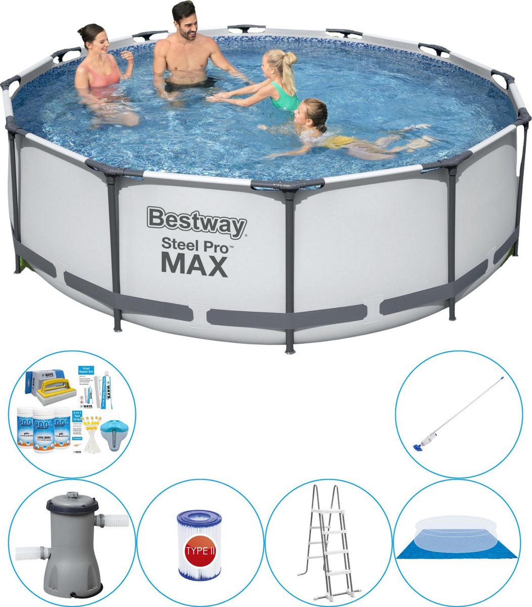 Bestway Steel Pro Max Rond 366x100 Cm - 7-delig - Zwembad Super Deal - Grijs