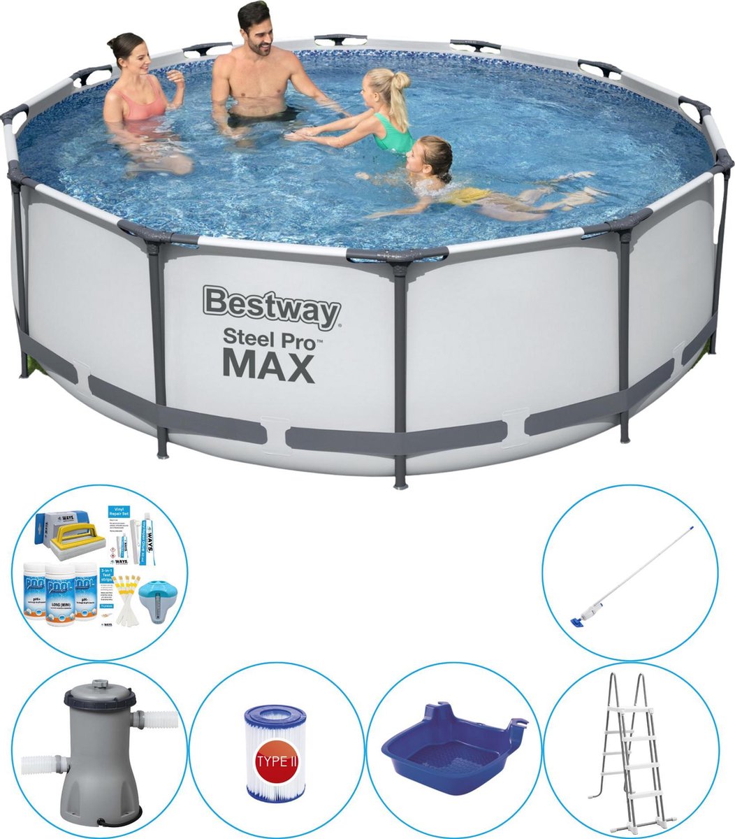 Bestway Steel Pro Max Rond 366x100 Cm - 7-delig - Zwembad Combinatie Deal - Grijs