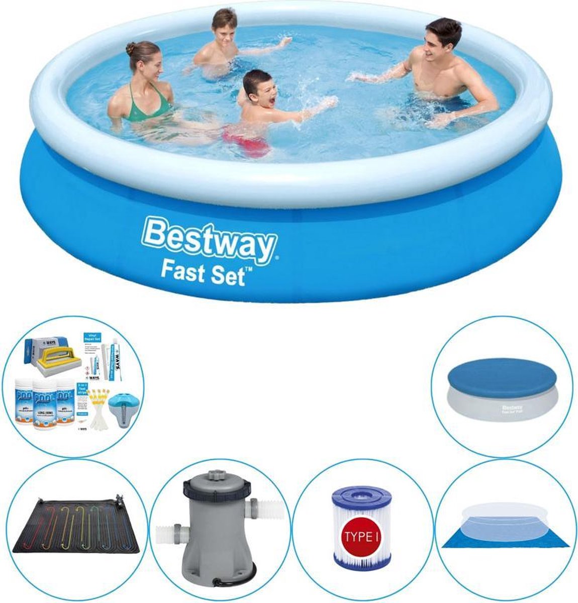 Bestway Fast Set Rond 366x76 Cm - Zwembad Combi Deal - Blauw