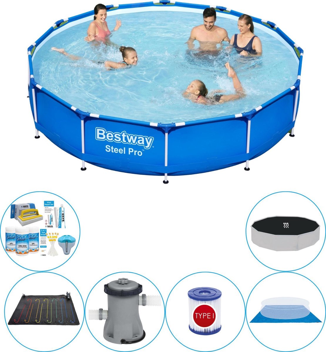 Bestway Steel Pro Rond 366x76 Cm - Zwembad Combinatie Deal - Blauw