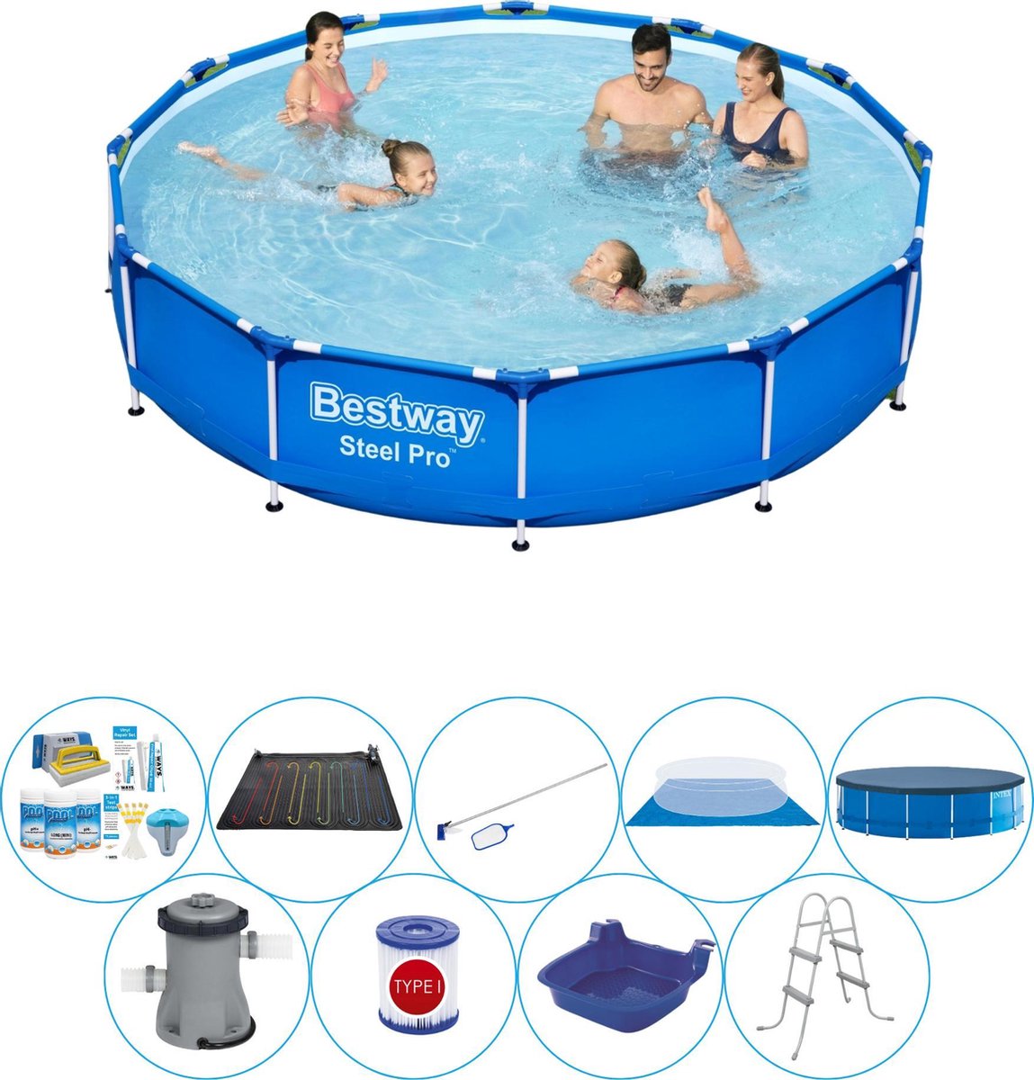 Bestway Slimme Zwembad Deal - Steel Pro Rond 366x76 Cm - Blauw