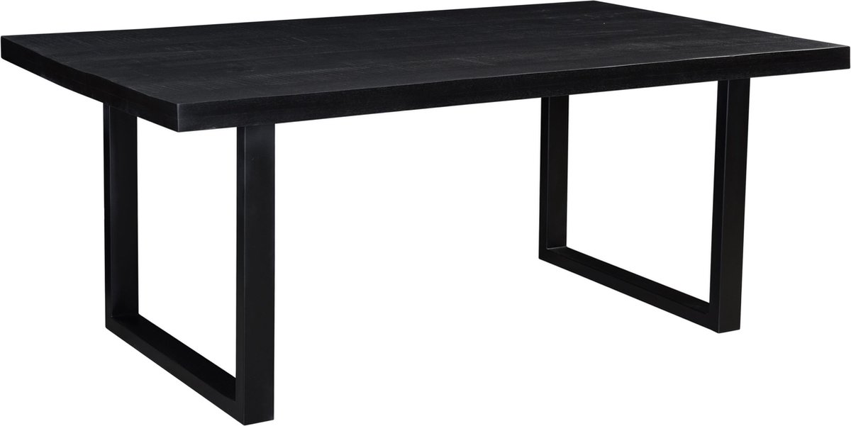 Livingfurn - Moderne Eetkamertafel Kala - U-poten - Van Mango En Hout Gecoat Staal - 200 Cm - - Zwart