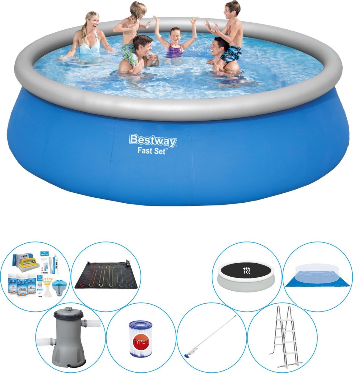 Bestway Fast Set Rond 457x84 Cm - Zwembad Combinatie Deal - Blauw