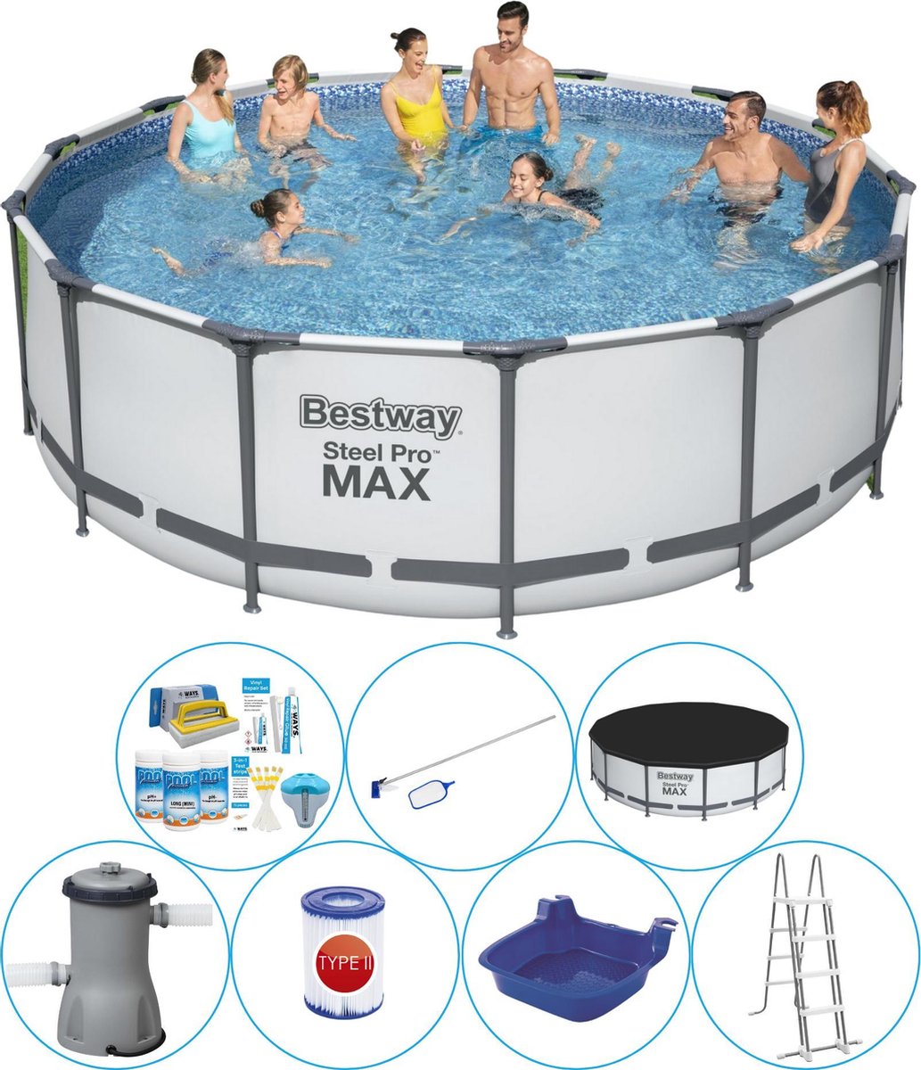 Bestway Steel Pro Max Rond 427x122 Cm - Zwembad Comfort Pakket - Grijs