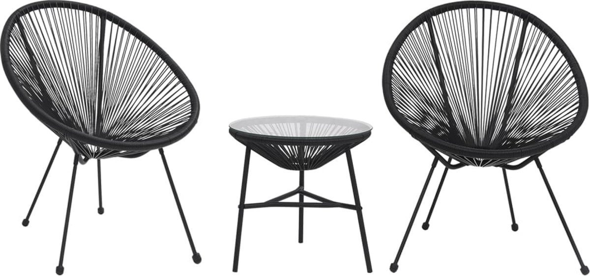 Vidaxl 3-delige Tuinset Pvc-rattan - Zwart