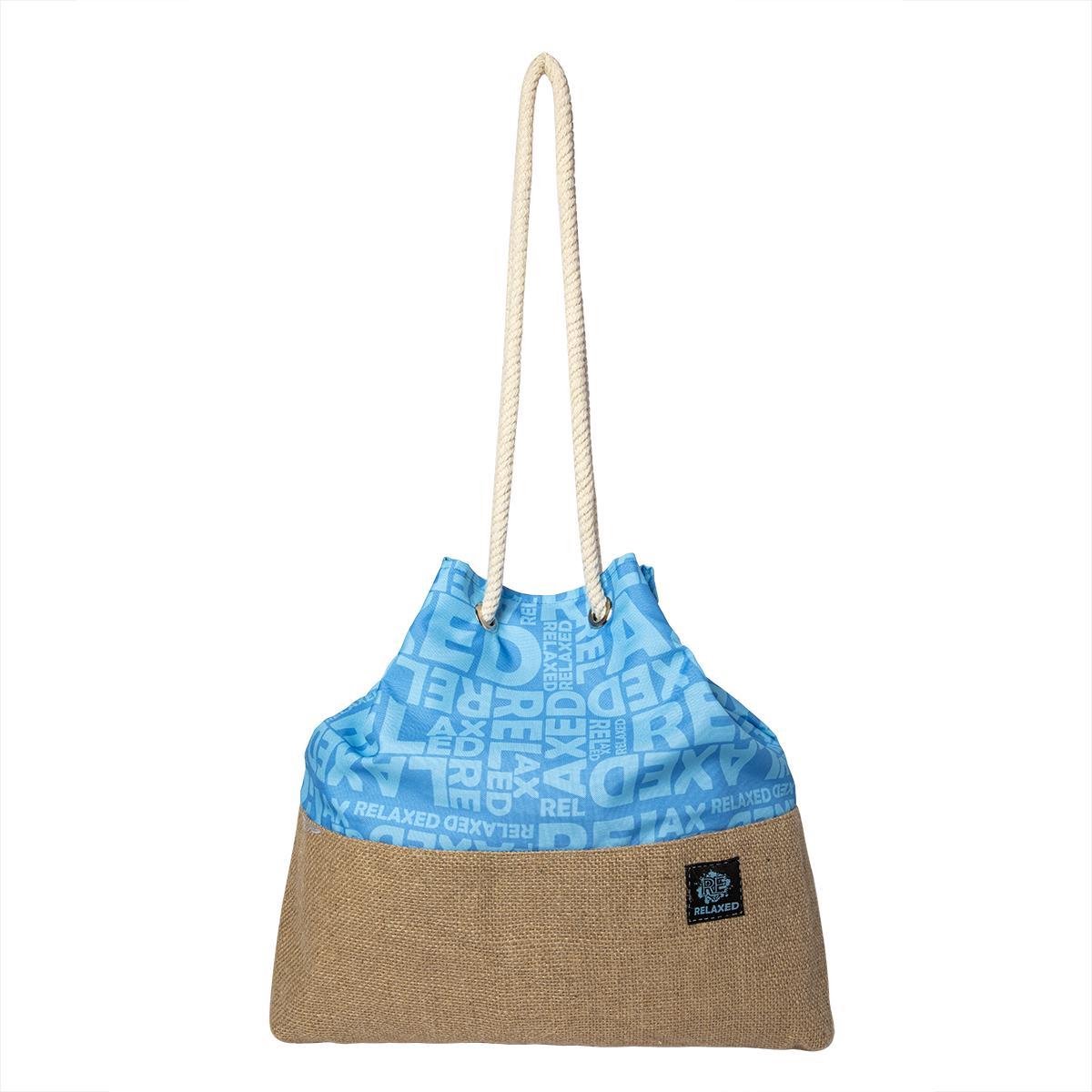 Biggdesign Moods Up Relaxed Jute Tas - Strandtas Riet - Dames Tas - Blauw