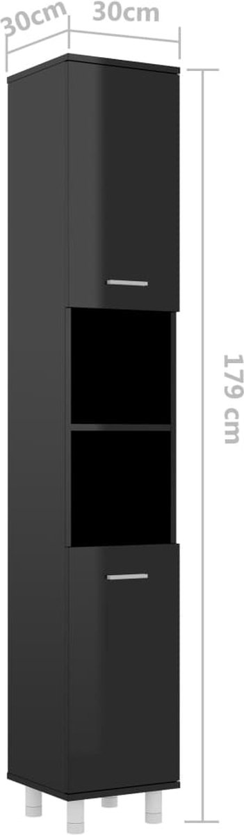 Vidaxl Badkamerkast 30x30x179 Cm Spaanplaat Hoogglans - Zwart