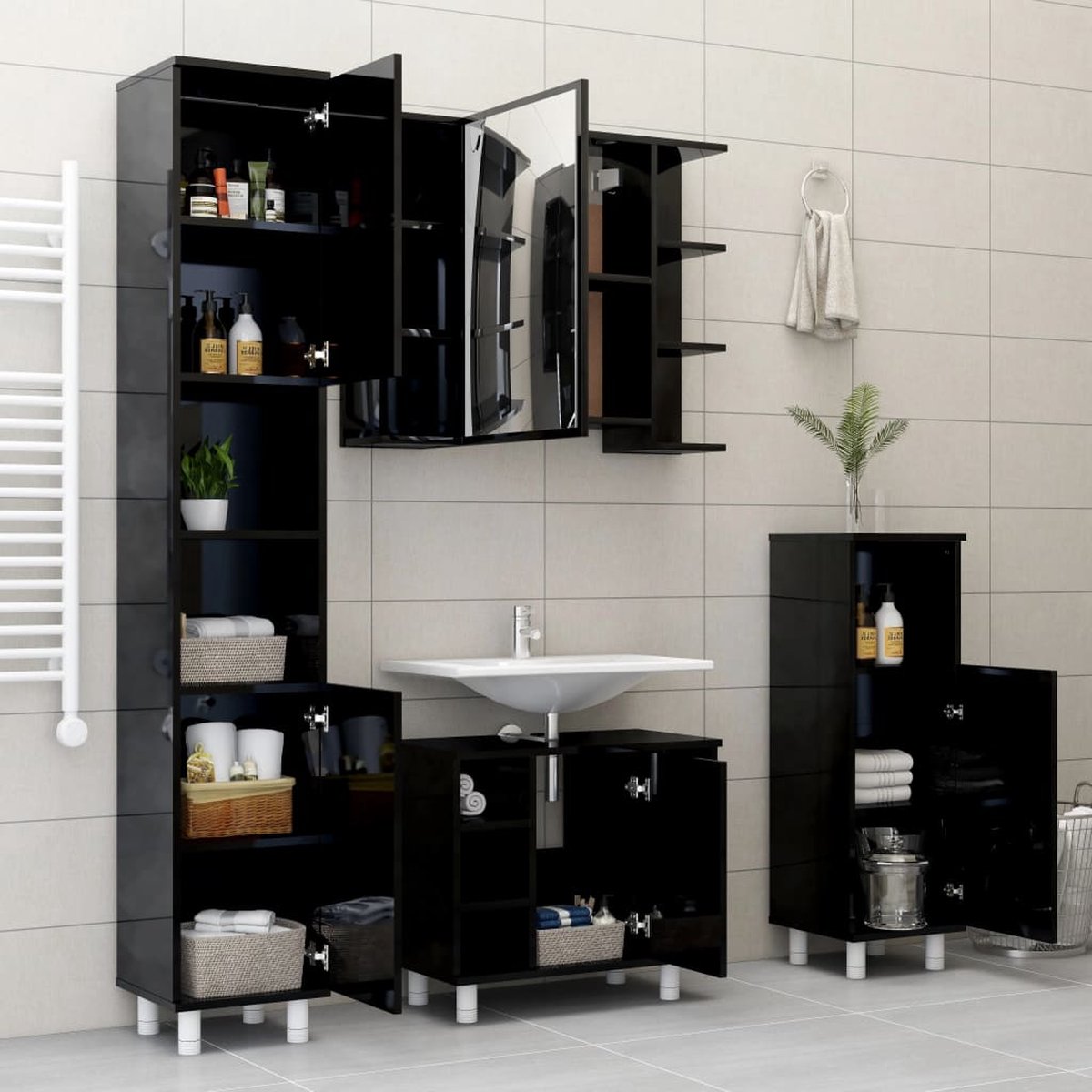 Vidaxl Badkamerkast 30x30x179 Cm Spaanplaat Hoogglans - Zwart