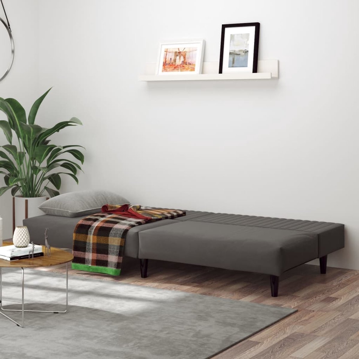 Vidaxl Slaapbank 2-zits Fluweel Donker - Grijs