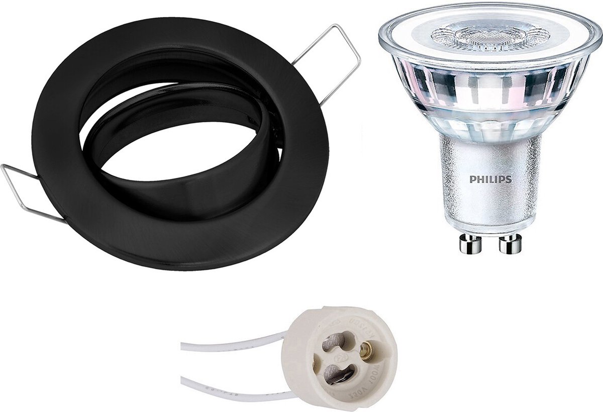 BES LED Led Spot Set - Gu10 Fitting - Inbouw Rond - Mat - Kantelbaar Ø82mm - Philips - Corepro 830 36d - 4.6w - Warm Wit - Zwart