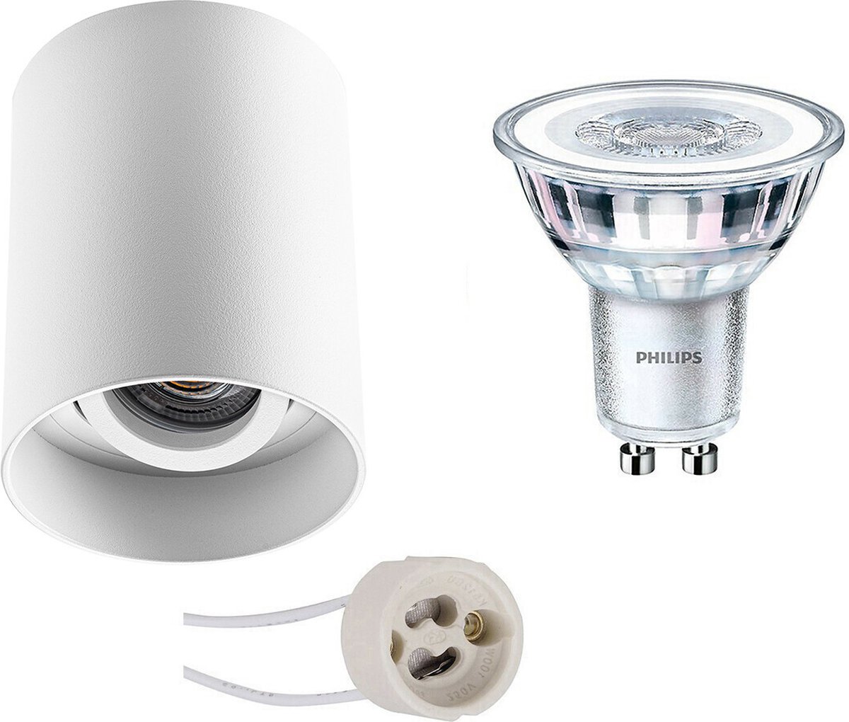 BES LED Opbouwspot Set - Pragmi Luxina Pro - Gu10 Fitting - Opbouw Rond - Mat - Verdiept - Kantelbaar - Ø90mm - Philips - - Wit