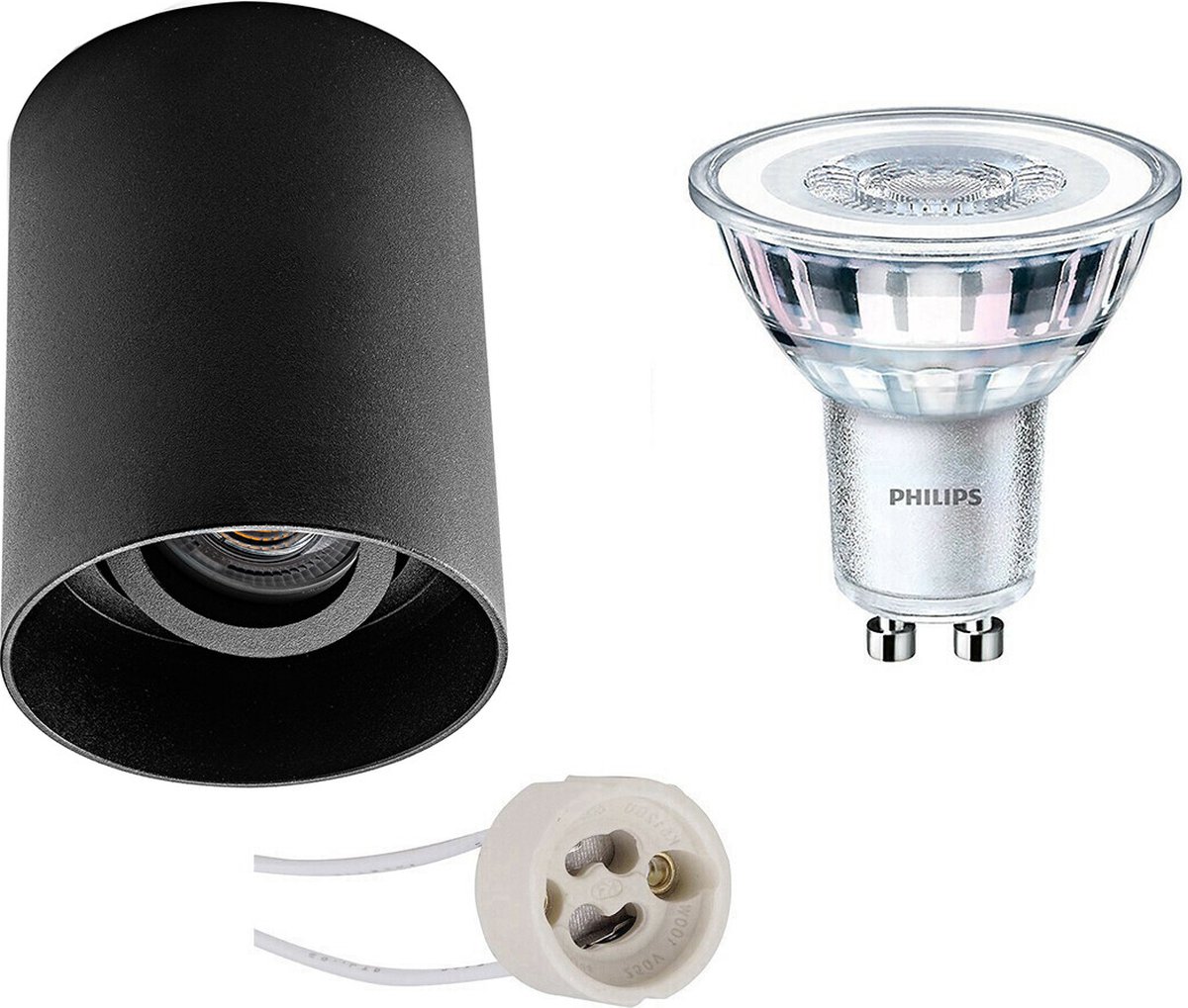 BES LED Opbouwspot Set - Pragmi Luxina Pro - Gu10 Fitting - Opbouw Rond - Mat - Verdiept - Kantelbaar - Ø90mm - Philips - - Zwart