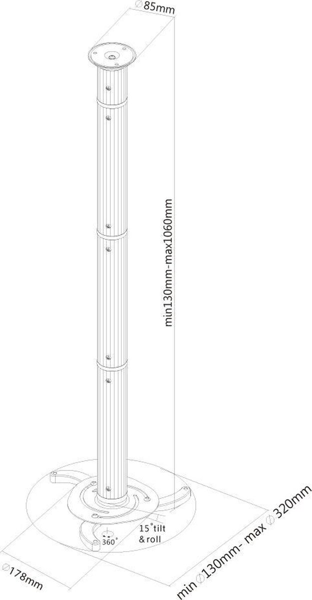 Newstar Projectorsteun Plafond Universeel Verstelbaar 13-106 Cm Zilver - Silver