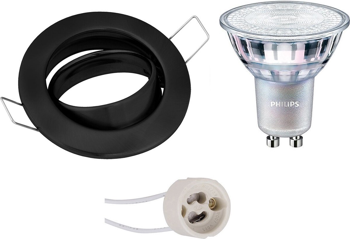 BES LED Led Spot Set - Gu10 Fitting - Inbouw Rond - Mat - Kantelbaar Ø82mm - Philips - Master 927 36d Vle - 4.9w - Warm - Zwart