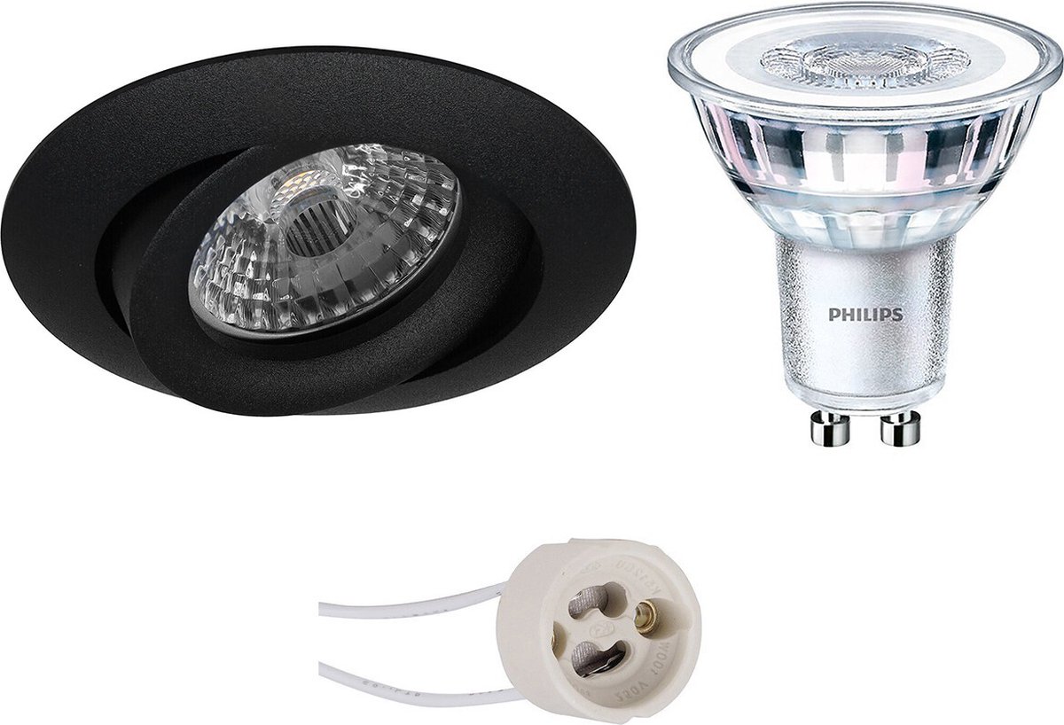 BES LED Led Spot Set - Pragmi Uranio Pro - Gu10 Fitting - Inbouw Rond - Mat - Kantelbaar - Ø82mm - Philips - Corepro 840 - Zwart