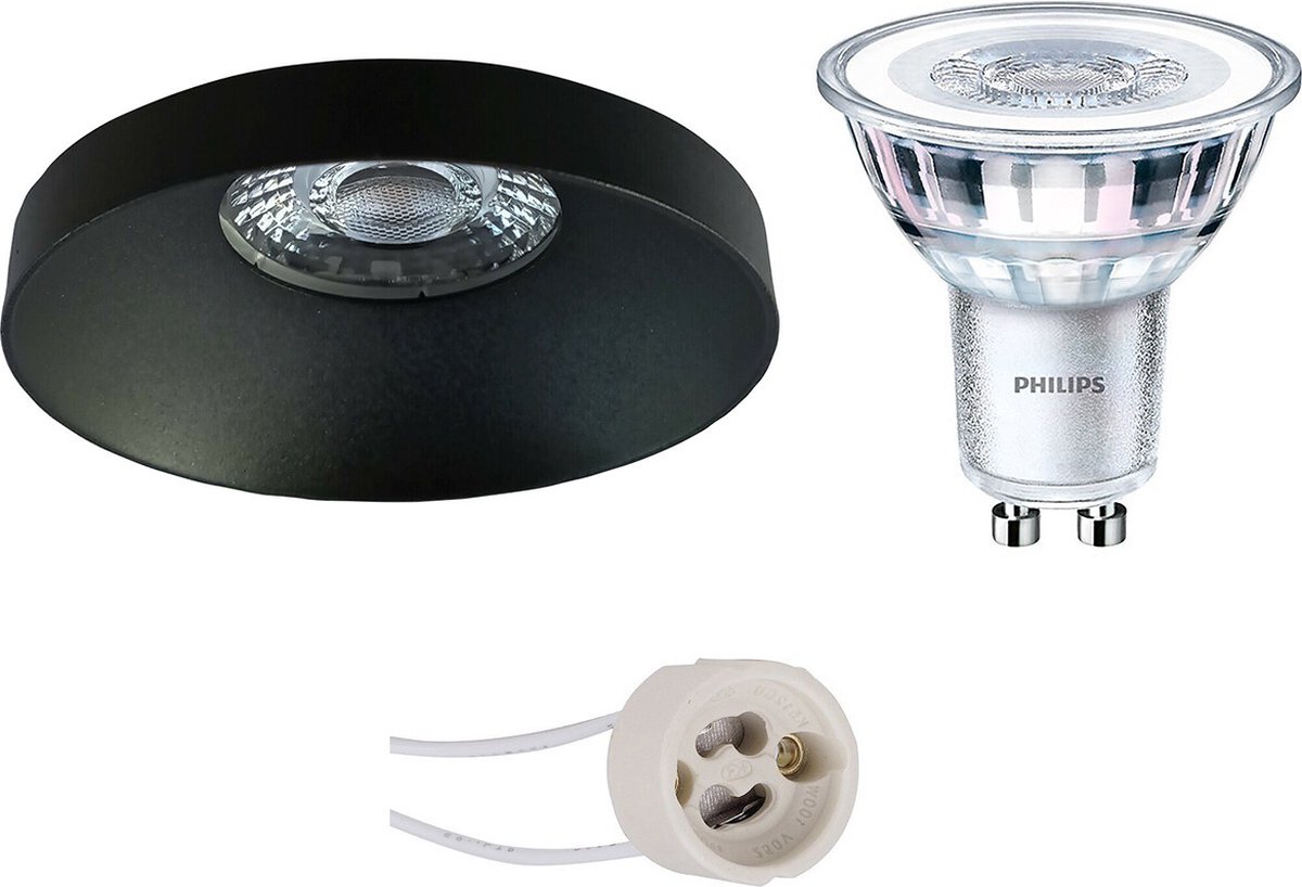 BES LED Led Spot Set - Pragmi Vrito Pro - Gu10 Fitting - Inbouw Rond - Mat - Ø82mm - Philips - Corepro 840 36d - 3.5w - - Zwart