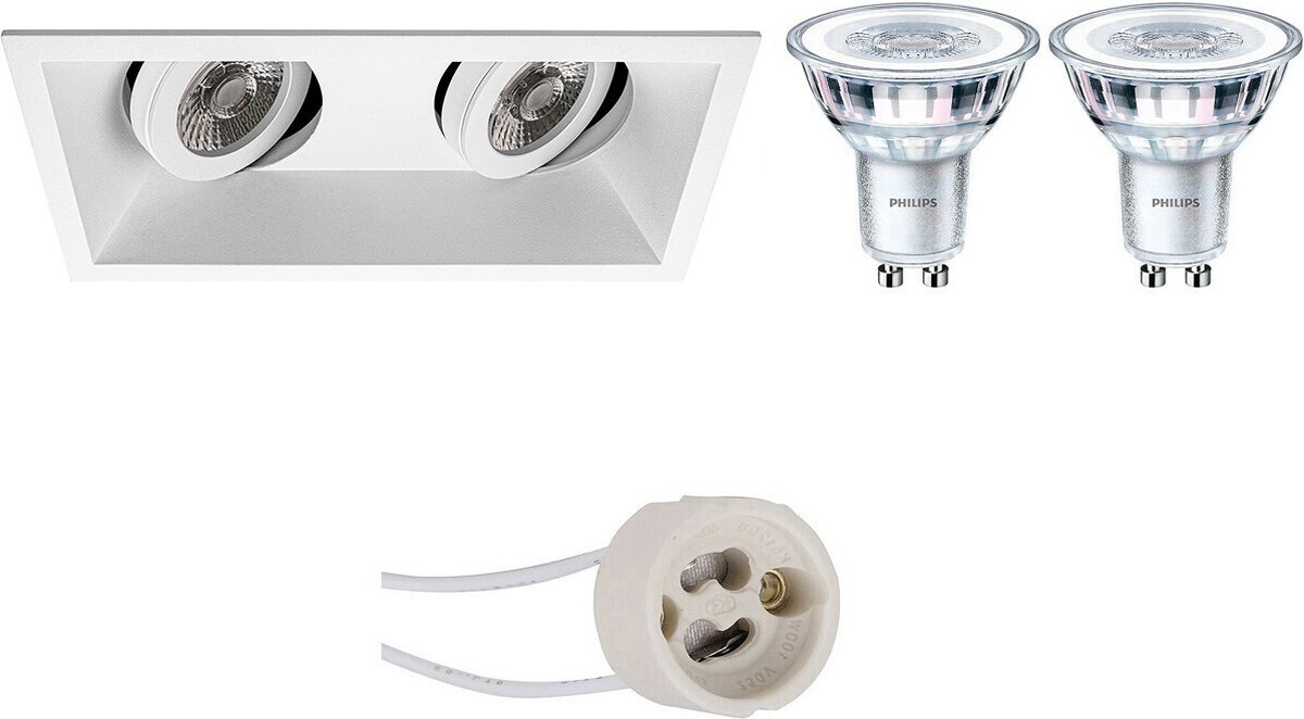 BES LED Led Spot Set - Pragmi Zano Pro - Gu10 Fitting - Inbouw Rechthoek Dubbel - Mat - Kantelbaar - 185x93mm - Philips - - Wit