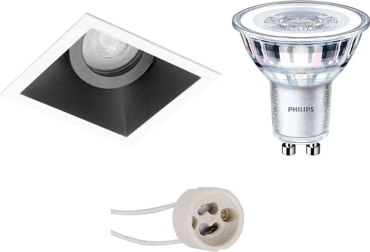 BES LED Led Spot Set - Pragmi Zano Pro - Gu10 Fitting - Inbouw Vierkant - Mat/wit - Kantelbaar - 93mm - Philips - Corepro - Zwart