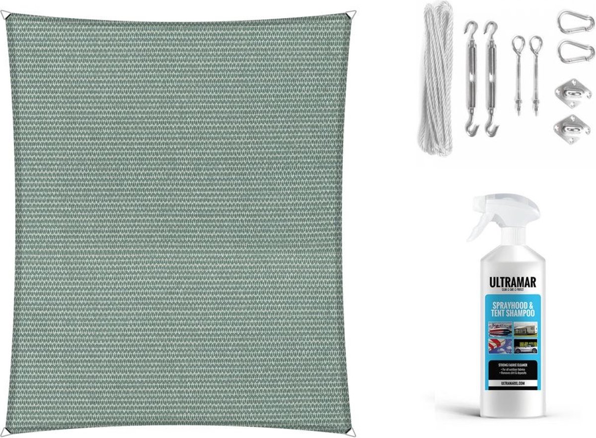 Shadow Comfort Compleet Pakket: Rechthoek 3x4m Country Blue Met Rvs Bevestigingset En Buitendoekreiniger - Blauw