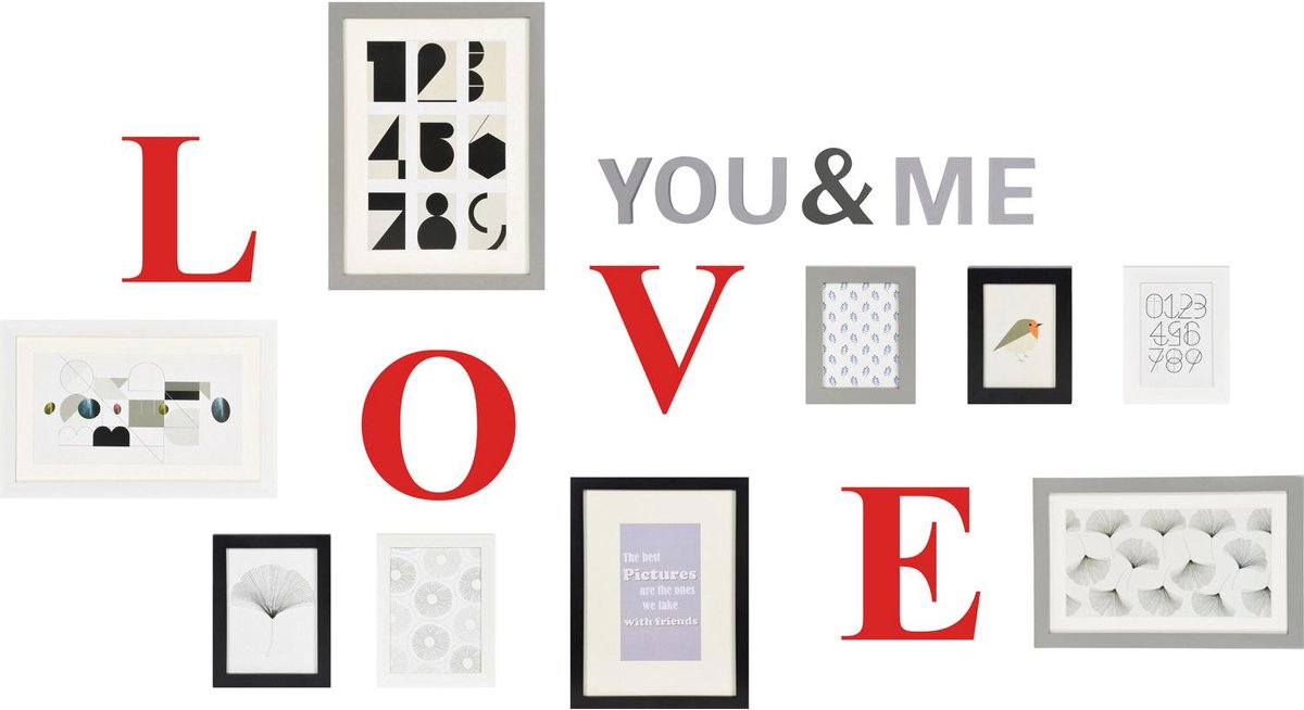 Henzo Fotolijst - Wallset - You & Me Love - Diverse Formaten - Wit Grijs - Zwart