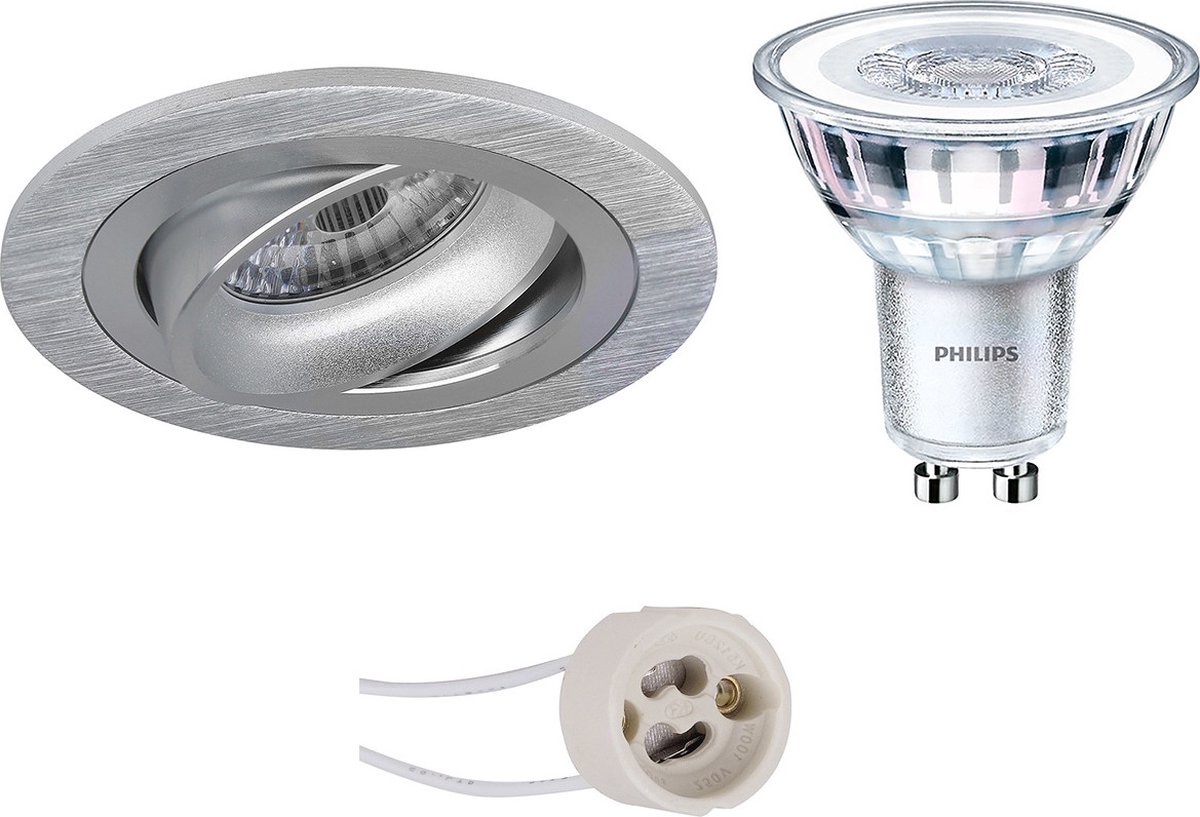 BES LED Led Spot Set - Pragmi Alpin Pro - Gu10 Fitting - Inbouw Rond - Mat Zilver - Kantelbaar Ø92mm - Philips - Corepro 840 36d