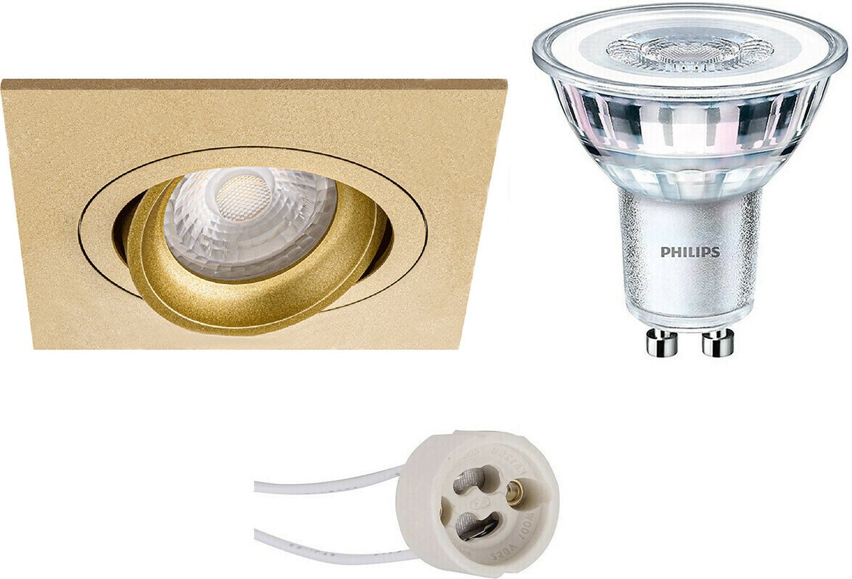 BES LED Led Spot Set - Pragmi Borny Pro - Gu10 Fitting - Inbouw Vierkant - Mat - Kantelbaar - 92mm - Philips - Corepro 840 - Goud