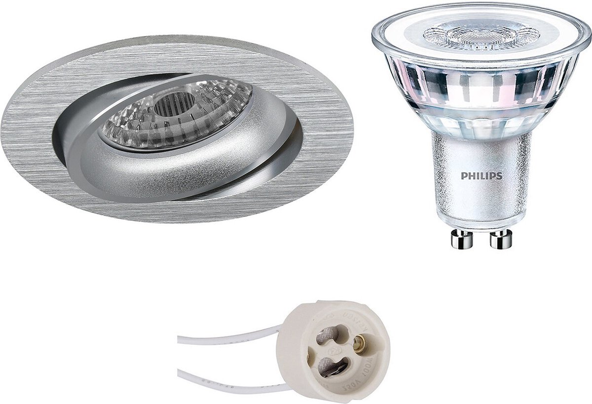 BES LED Led Spot Set - Pragmi Delton Pro - Gu10 Fitting - Inbouw Rond - Mat Zilver - Kantelbaar - Ø82mm - Philips - Corepro 840