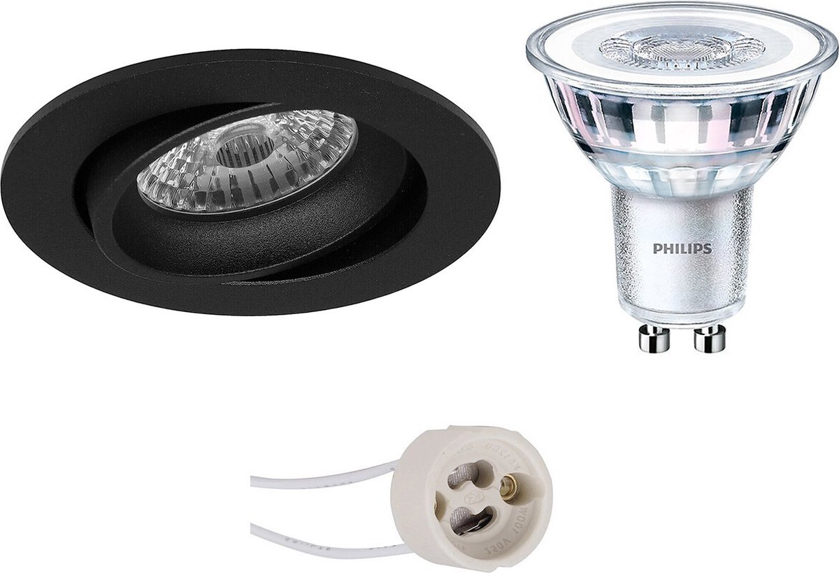 BES LED Led Spot Set - Pragmi Delton Pro - Gu10 Fitting - Inbouw Rond - Mat - Kantelbaar - Ø82mm - Philips - Corepro 840 - Zwart