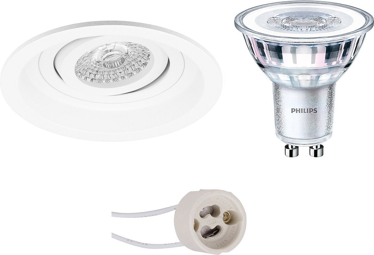 BES LED Led Spot Set - Pragmi Domy Pro - Gu10 Fitting - Inbouw Rond - Mat - Verdiept - Kantelbaar - Ø105mm - Philips - - Wit