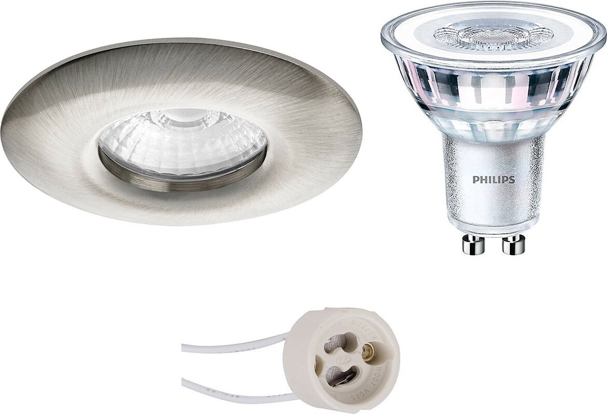 BES LED Led Spot Set - Pragmi Luno Pro - Waterdicht Ip65 - Gu10 Fitting - Inbouw Rond - Mat Nikkel - Ø82mm - Philips - Corepro