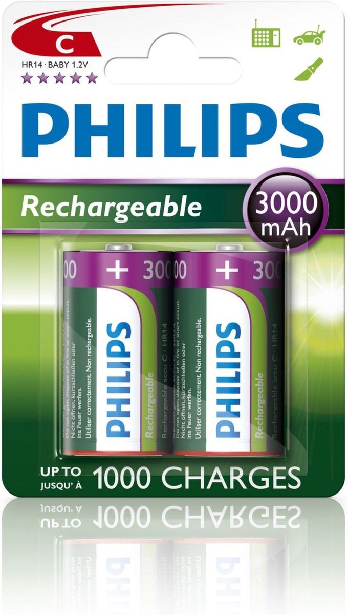 Philips Rechargeable Nimh C/hr14 3000mah Blister 2