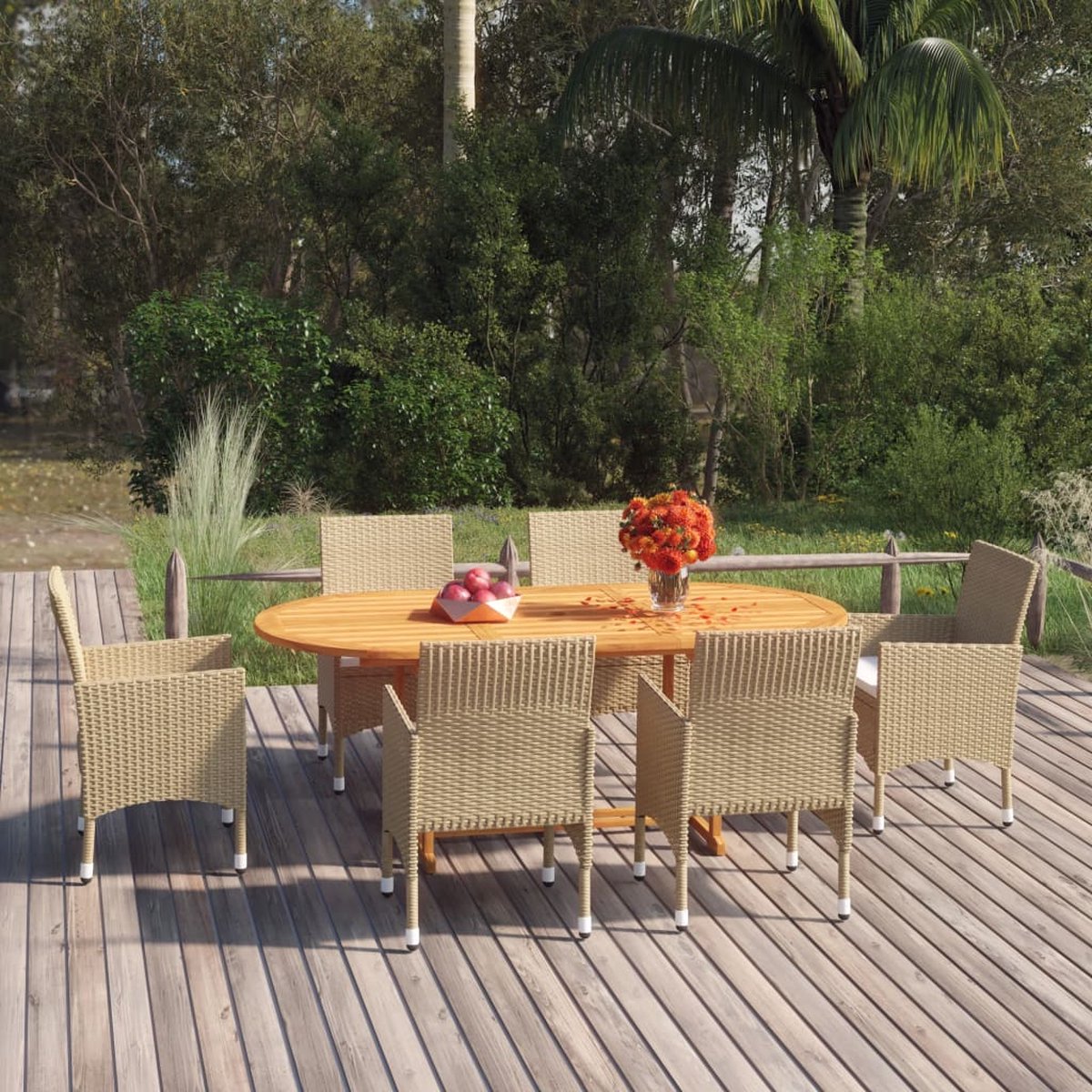 Vidaxl 7-delige Tuinset Poly Rattan - Beige