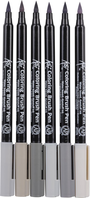 Sakura Koi Coloring Brush Pen Set 6tinten Brushpen Penseelpen Penseelstift - Grijs