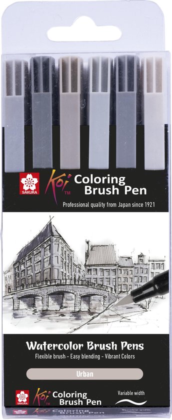 Sakura Koi Coloring Brush Pen Set 6tinten Brushpen Penseelpen Penseelstift - Grijs