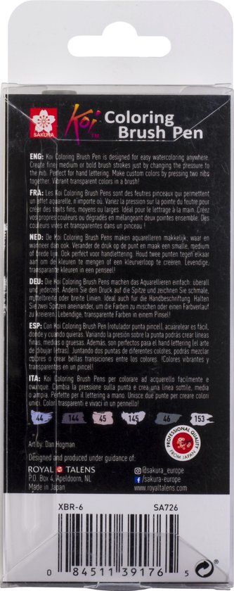 Sakura Koi Coloring Brush Pen Set 6tinten Brushpen Penseelpen Penseelstift - Grijs