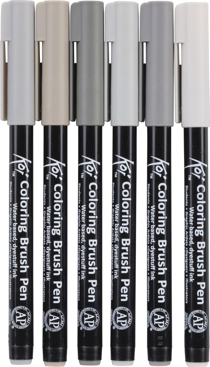 Sakura Koi Coloring Brush Pen Set 6tinten Brushpen Penseelpen Penseelstift - Grijs